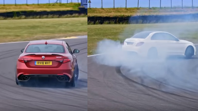 Καίγοντας τα ελαστικά των Mercedes-AMG C63 S και Alfa Romeo Giulia Quadrifoglio